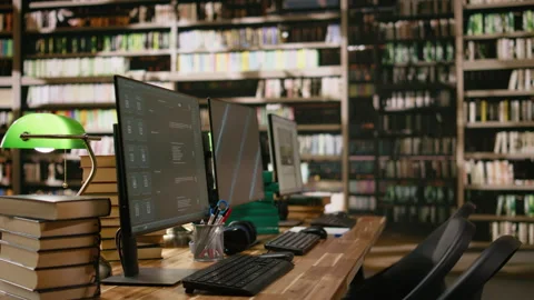 Close up of virtual assistant and presentation screen on dual monitors Stock Footage 337228682