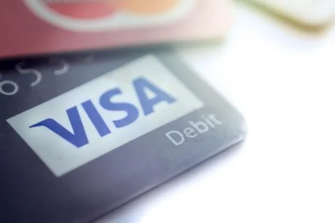 Close up Visa debit card. Stock Photos