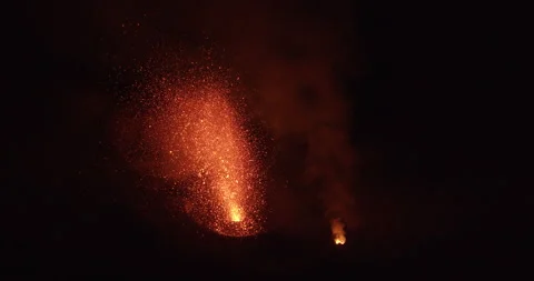 Close Volcano eruption by night Stock Footage 160361070