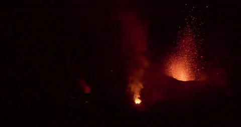 Close Volcano eruption the night before its bigger eruption in Slow-Motion Stock Footage 160361934