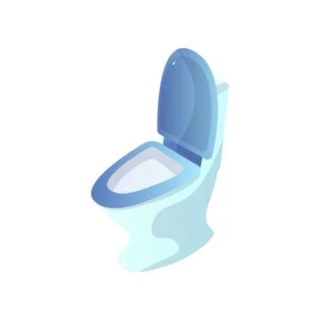 Close-up volume image of white ceramic toilet with opened blue toilet lid Stock Illustration
