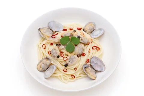Close up of Vongole spaghetti Stock Photos