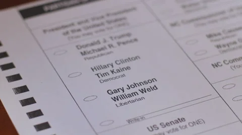 Close up a voter voting for Gary Johnson and William Weld Stock Footage 67425921
