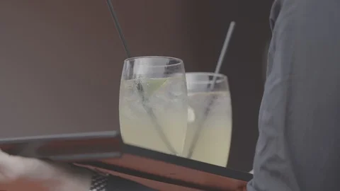 Close up of waitress holding tray of drinks and event reception Stock Footage 98694422