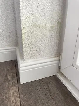 Close-Up of Wall Corner with Baseboard and Textured Paint 2 Stock Photos