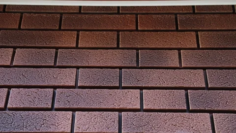 Close-up of wall of house from red flexible facade panel imitation of clinker Stock Footage 166235466