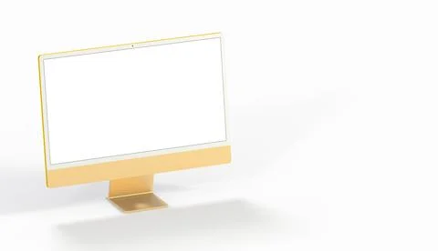 A close up wallpaper of a realistic 3D Computer with a white screen isolated  Stock Illustration