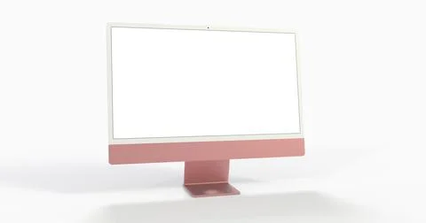 A close up wallpaper of a realistic 3D Computer with a white screen isolated  Stock Illustration