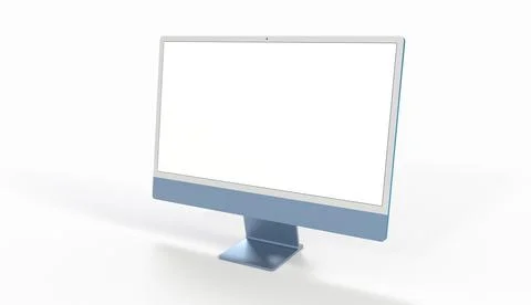 A close up wallpaper of a realistic 3D Computer with a white screen isolated  Stock Illustration