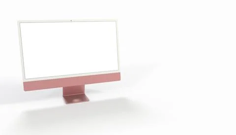 A close up wallpaper of a realistic 3D Computer with a white screen isolated  Stock Illustration