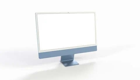 A close up wallpaper of a realistic 3D Computer with a white screen isolated  Stock Illustration