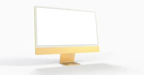 A close up wallpaper of a realistic 3D Computer with a white screen isolated  Stock Illustration