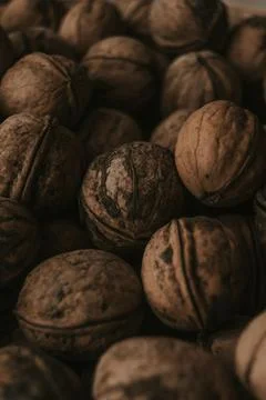 Close-up of walnuts. Food background. Selective focus Stock Photos