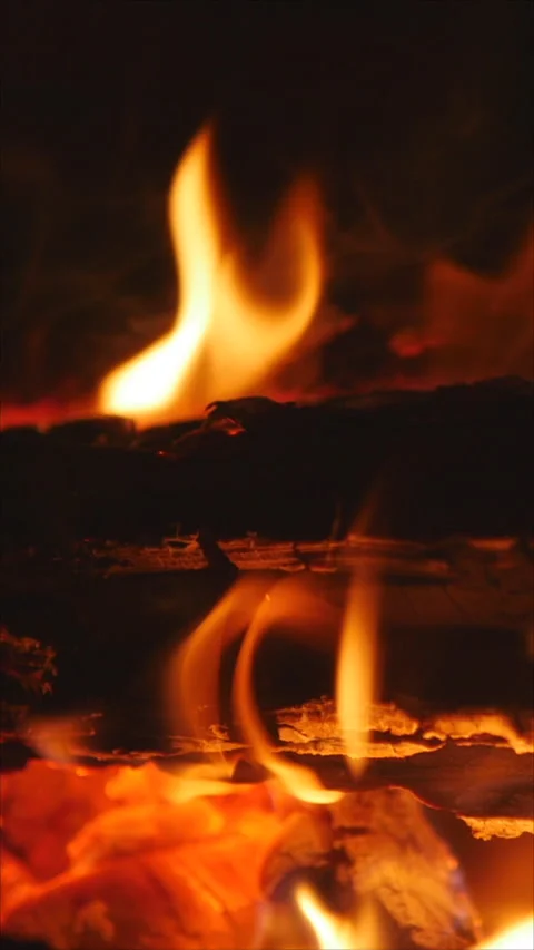 Close-Up Of Warm And Cozy Flickering Fire Flames. Vertical.   Stock-Footage 284833138