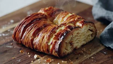 Close-up of a warm, sliced cinnamon bread loaf with swirls on a rustic wooden Stock Photos