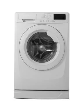 Close up washing machine isolated on white background. Stock Photos