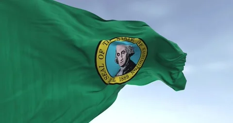 Close-up of Washington state flag waving Stock Footage 269357005
