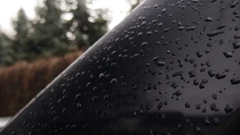 Close up of water drop at front car window in forest Stock Footage 77546234