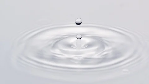 Close up of a water drop making ripples in white background, slow motion Stock Footage 93363985