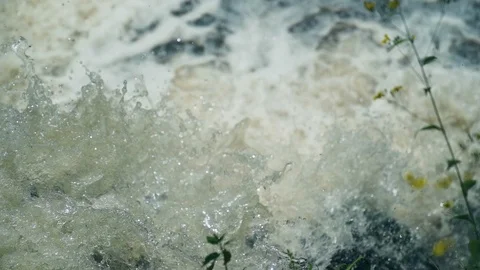 Close up Water dropping on stones, waterfall. Slow motion Stock Footage 92457989