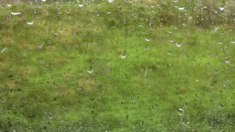 Close-up of water drops falling down on glass. Rainy weather background. 4K. Stock-Footage 135589205