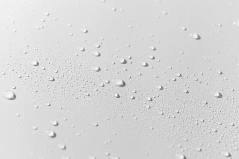 Close up of water drops on white background. Stock Photos