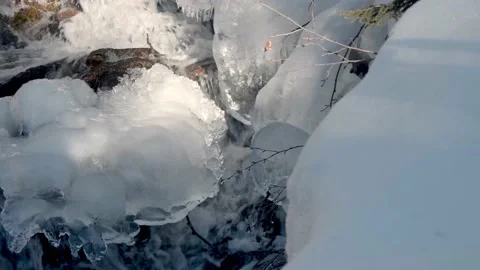 Close-up of water flowing between the ice. Stock Footage 150866860
