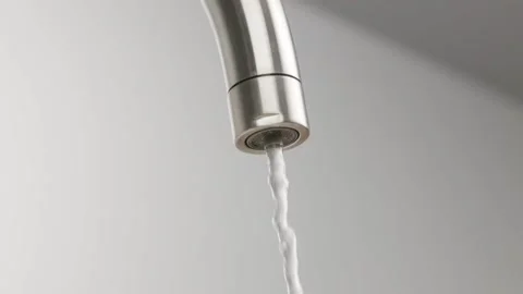 Close Up of Water flows out of the Water Tap, Bathroom, Slow Motion 動画素材 161867939
