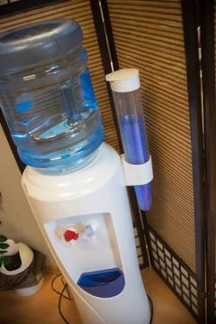 Close up on water machine withe hot and cold water 스톡 사진