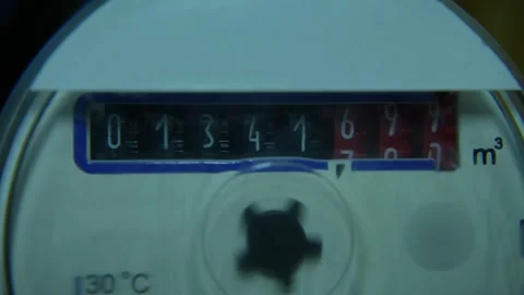 Close-up of a water meter, showing display with current meter reading Stock Footage 322126939