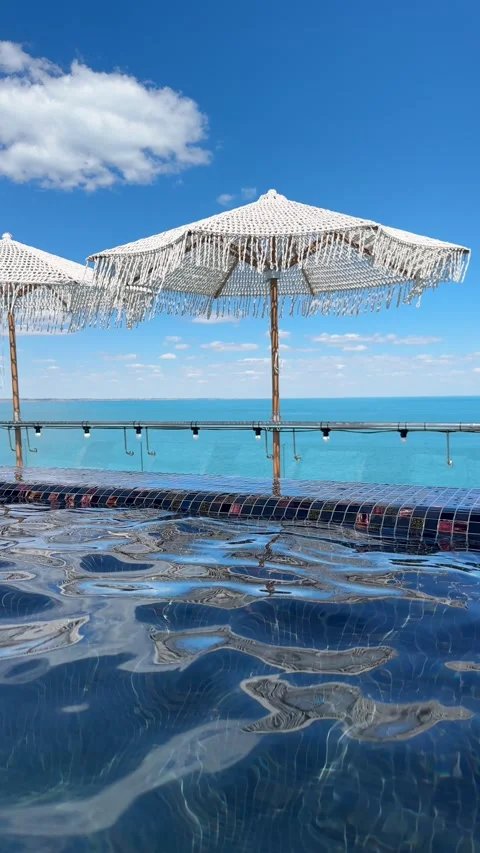 Close-up of water movement in a luxury rooftop infinity pool 库存影片 337653175