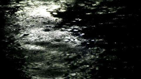 Close up of water ripple in a pond during rainy season at night with reflection Stock Footage 108618396
