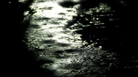 Close up of water ripple in a pond during rainy season at night with reflection Stock Footage 108618433