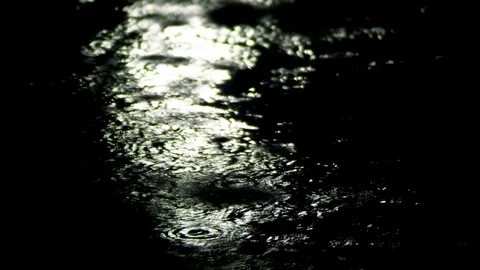 Close up of water ripple in a pond during rainy season at night with reflection Stock Footage 108618578