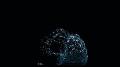Close-up water splash. 3d slow motion.  Alpha channel. Stock Footage