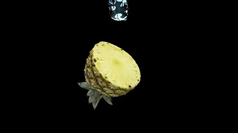 Close up water splash on half pineaple Alpha Channel Stock Footage 106448491