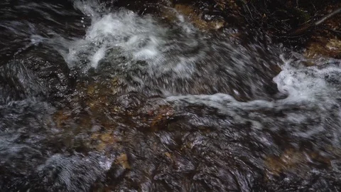 Close up of water Stream with white and transparent bubbles Vilsos river Stock Footage 113965309