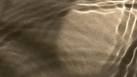 Close-up water surface ripples and splash, palm tree leaf shadow on sand texture Stock Footage 319089226