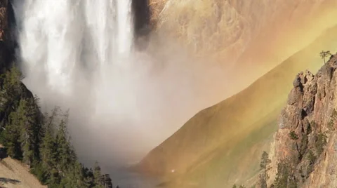 Close-up of waterfall and rainbow - Lower Falls in Yellowstone Stock Footage 43109394