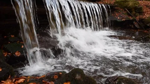 Close-up of a waterfall in a autumn forest Stock Footage 118191376