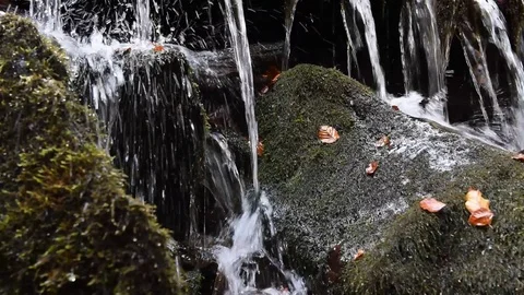 Close-up of a waterfall in a autumn forest Stock Footage 118191438