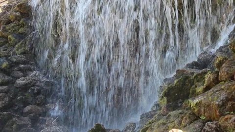 Close-up waterfall with clear water in public park Stock-Footage 209148012