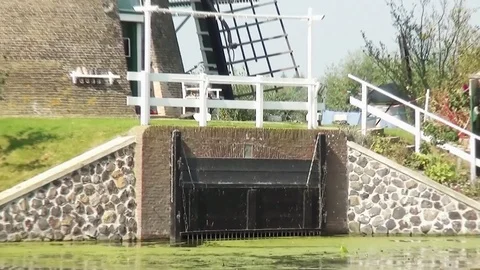  Close-Up from watersystem Windmill in Kinderdijk Stock Footage 85394172