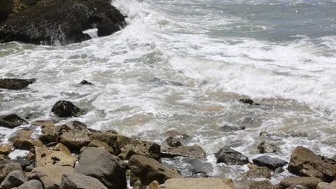 CLOSE UP Waves On Beach Praia Da Ursa At Sunny Summer Day Stock-Footage 123702466