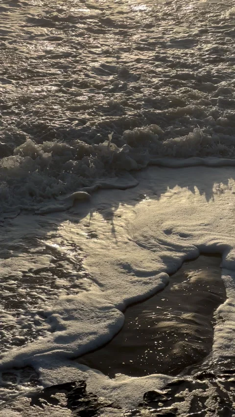 Close Up Waves Breaking Over Rocks Morning Sun Vidéo 301633824
