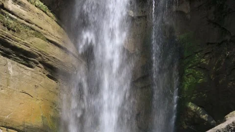 Close-up of the waves in the broad flow in the middle of the waterfall. 스톡 동영상 278175035