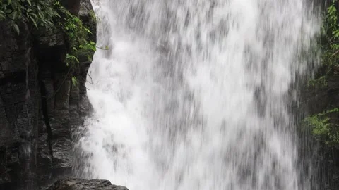 Close-up of the waves in the broad flow in the middle of the waterfall. Stock Footage 278184805