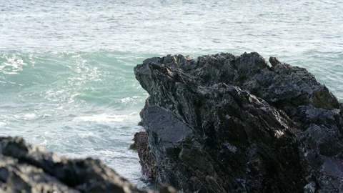 Close up of waves crashing on rocks, in Tomakin, Australia Stock Footage 137532070
