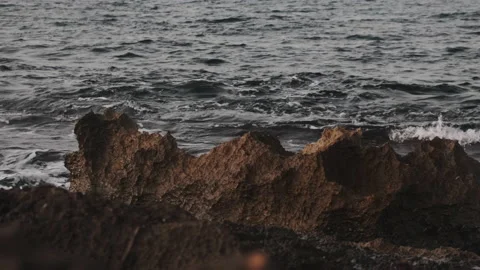 Close-up of waves hitting rocks Stock Footage 159863383