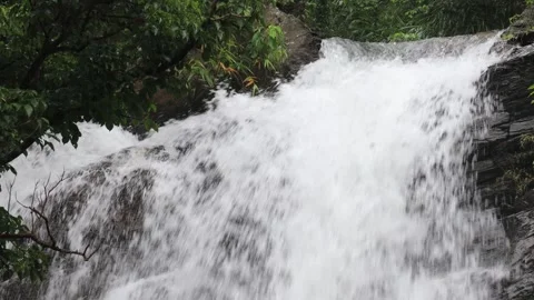 Close-up of the waves in the upper water outlet of the waterfall. Stock Footage 278187586